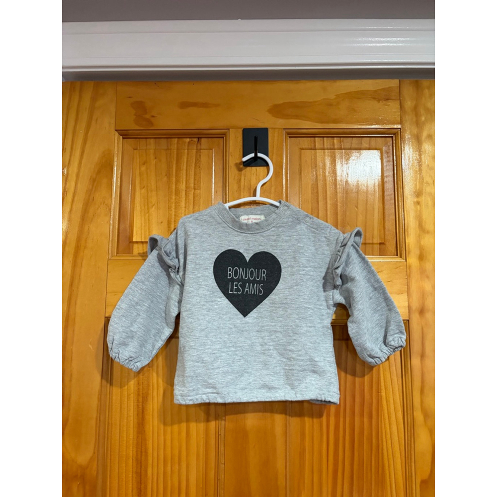 Sweet Melon Bonjour Les Amis Sweatshirt 80cm 12-18M Gray Heart Pullover